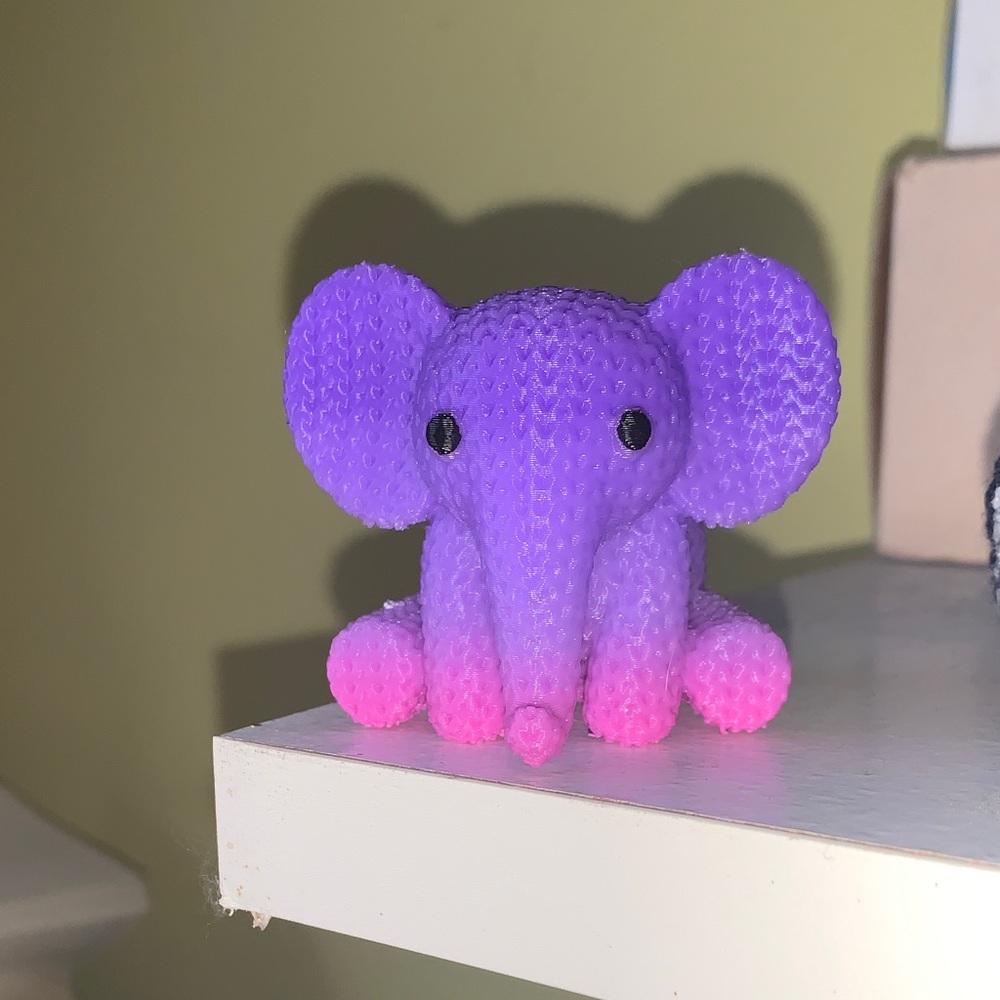 Purple and Pink Rainbow Knitted Effect Cute Baby Elephant Figurine